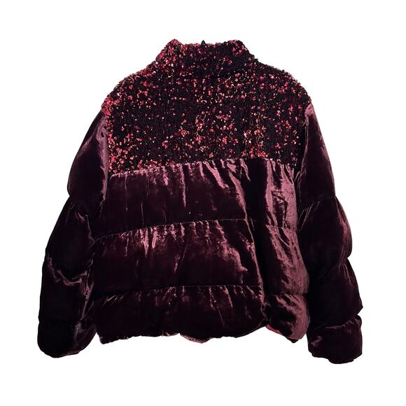 Anthropologie Maeve Coat Vera Sequined Velvet Wine Red Zip Up Puffer Size 2X - Picture 5 of 8